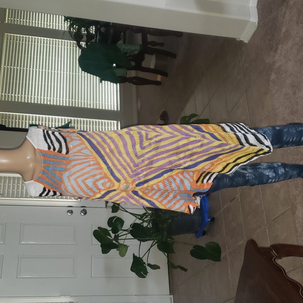 Dor Dor Couture L open knit assymetrical tunic / dress tribal Aztec kaleidoscope